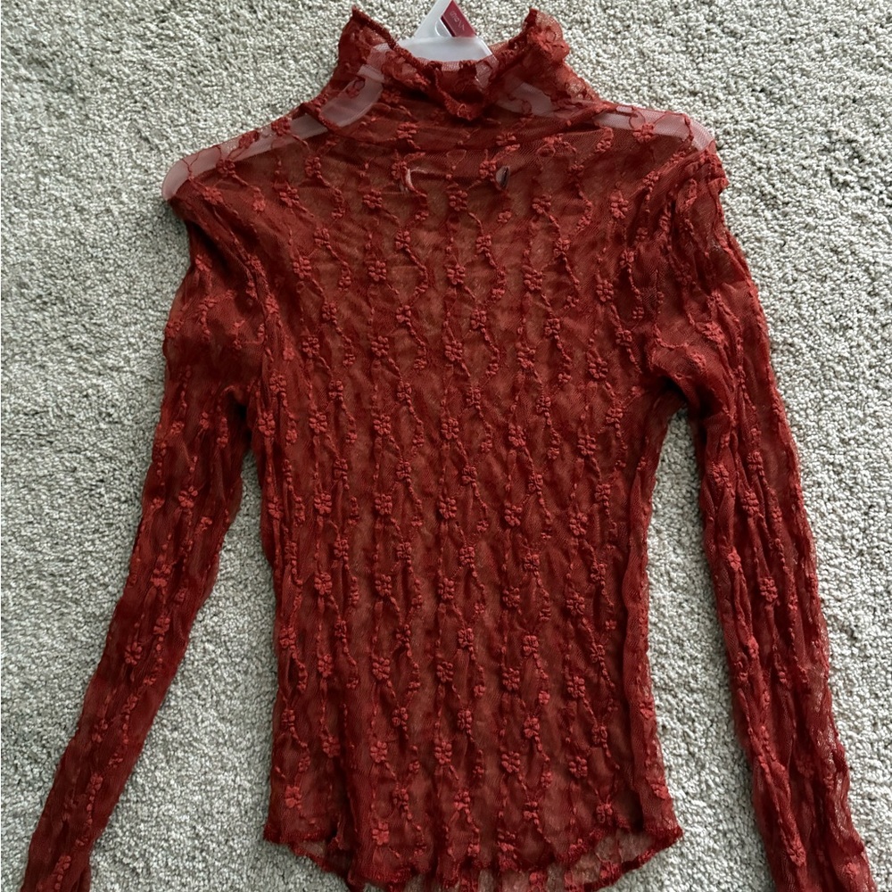 Urban Outfitters Red Lace Long Sleeve Top